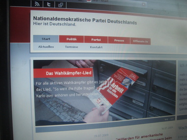 Ausschnitt NPD-Homepage am 22.7.2009